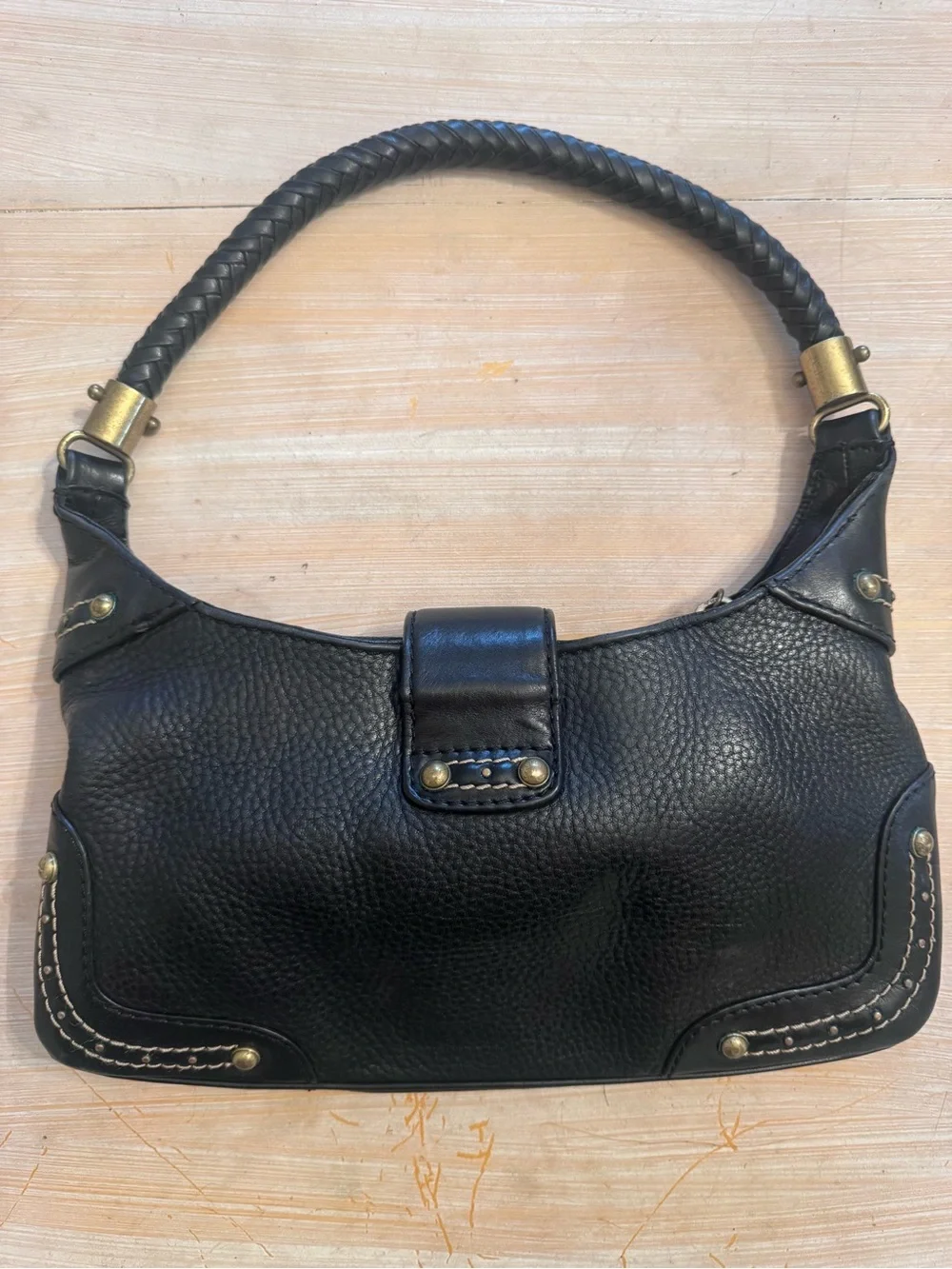 Vintage Y2K Michael Kors Black Pebbled Leather Braided Handle Shoulder Bag